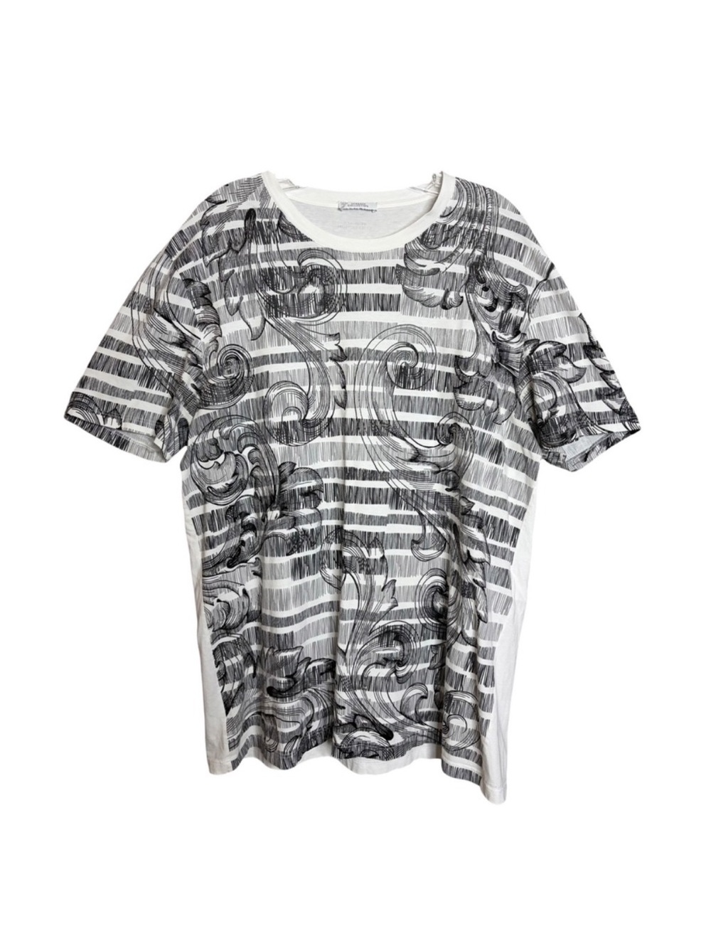 Versace Collection Baroque Stripe Graphic T-Shirt White Black Men’s Size XXL
